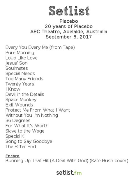 placebo band setlist